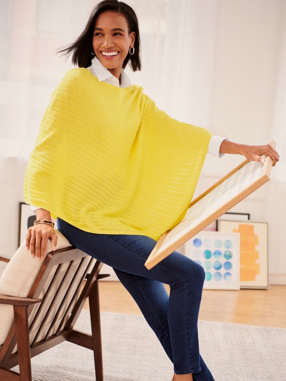 Talbots Asymmetrical Yellow Poncho